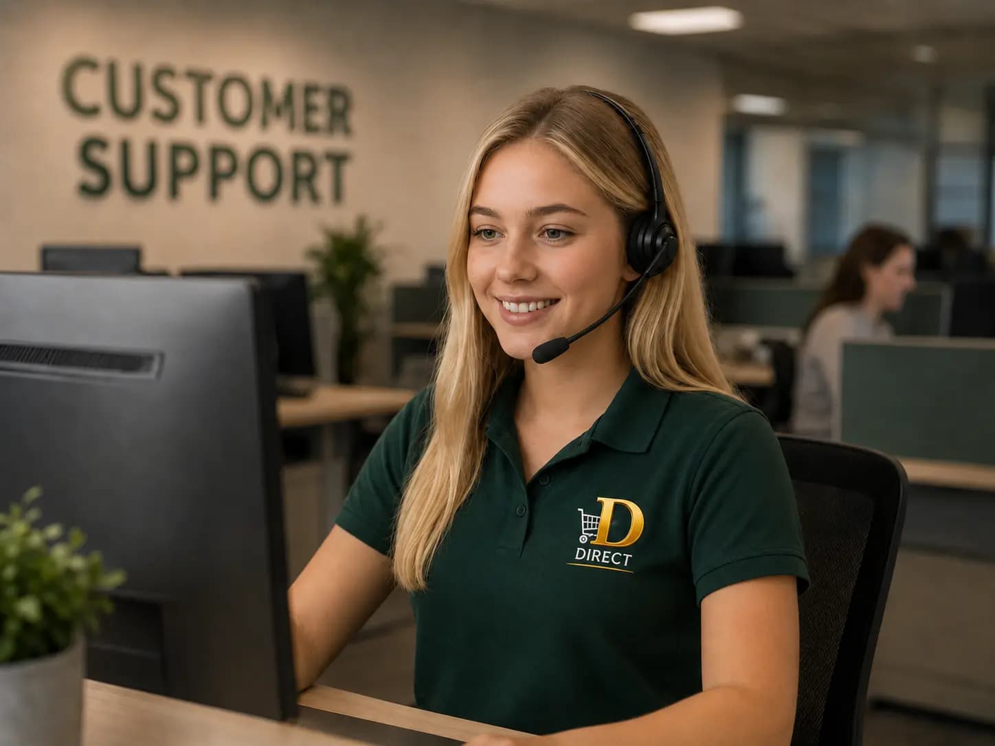 A Direct team member helping a customer at the service desk